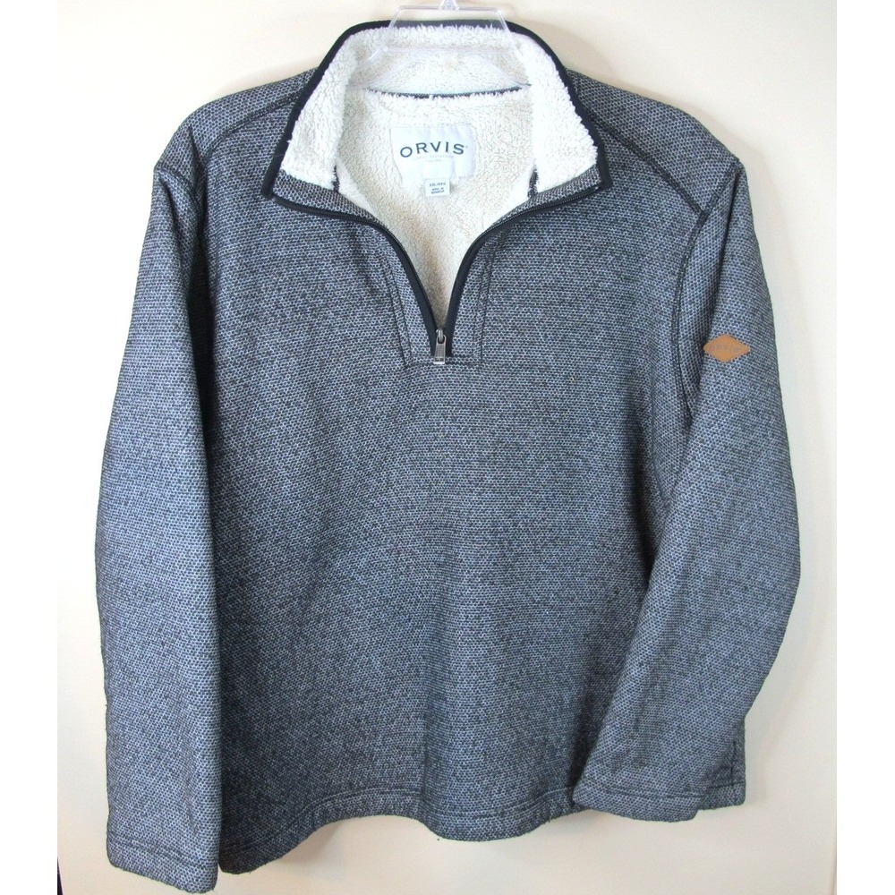Orvis Classic Collection Gray 1/4 Zip Sherpa Lined Fleece Sweater Men's XXL